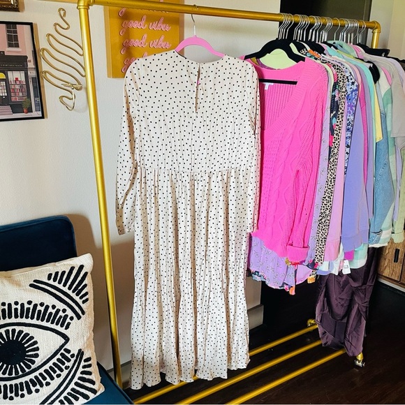 Zara Satin Polka Dot Long Sleeve Midi Dress - Picture 10 of 15